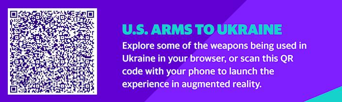 Armi statunitensi in Ucraina Scopri alcune delle armi usate in Ucraina nel tuo browser o scansiona questo codice QR con il tuo telefono per iniziare l'esperienza in realtà aumentata.