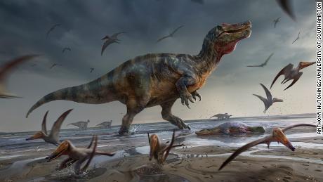 Questa illustrazione raffigura la temibile isola di Wight Spinosauride mentre prendeva vita.