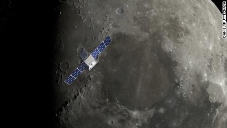 CAPSTONE è visto sopra il polo nord della luna in questa illustrazione.