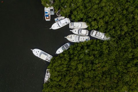 Le barche sono protette dalle mangrovie mentre Fiona si avvicina a Cabo Rojo, Porto Rico, sabato.