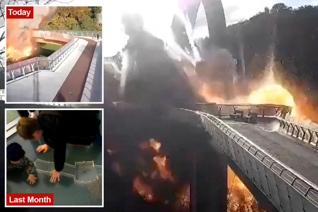 Il video mostra l'esplosione del ponte di Kiev durante un attacco missilistico