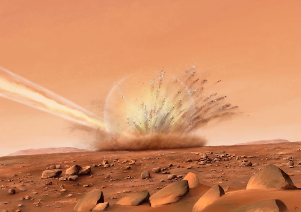 Grandi massi che colpiscono Marte, cratere del cratere, rivelano caratteristiche del sottosuolo