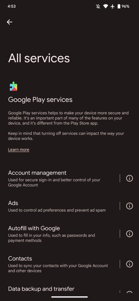 Spiegazione dei servizi di Google Play