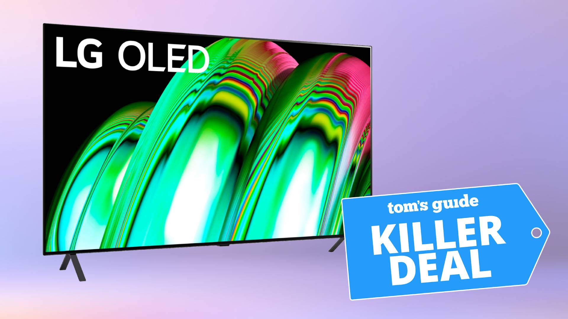 Ritratto di LG A2 OLED 4K TV su sfondo viola