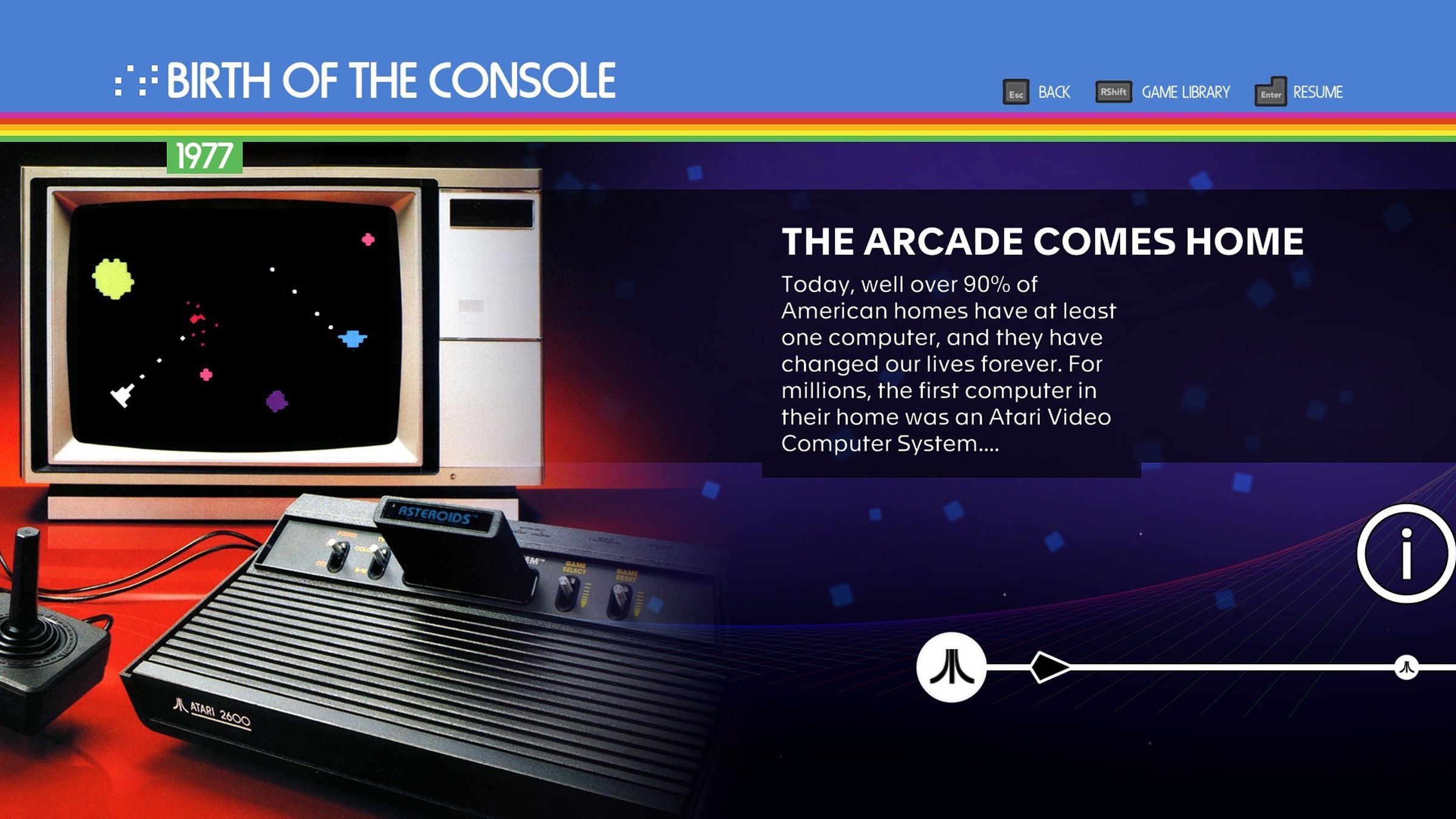 Screenshot di una timeline interattiva nel videogioco Atari 50.