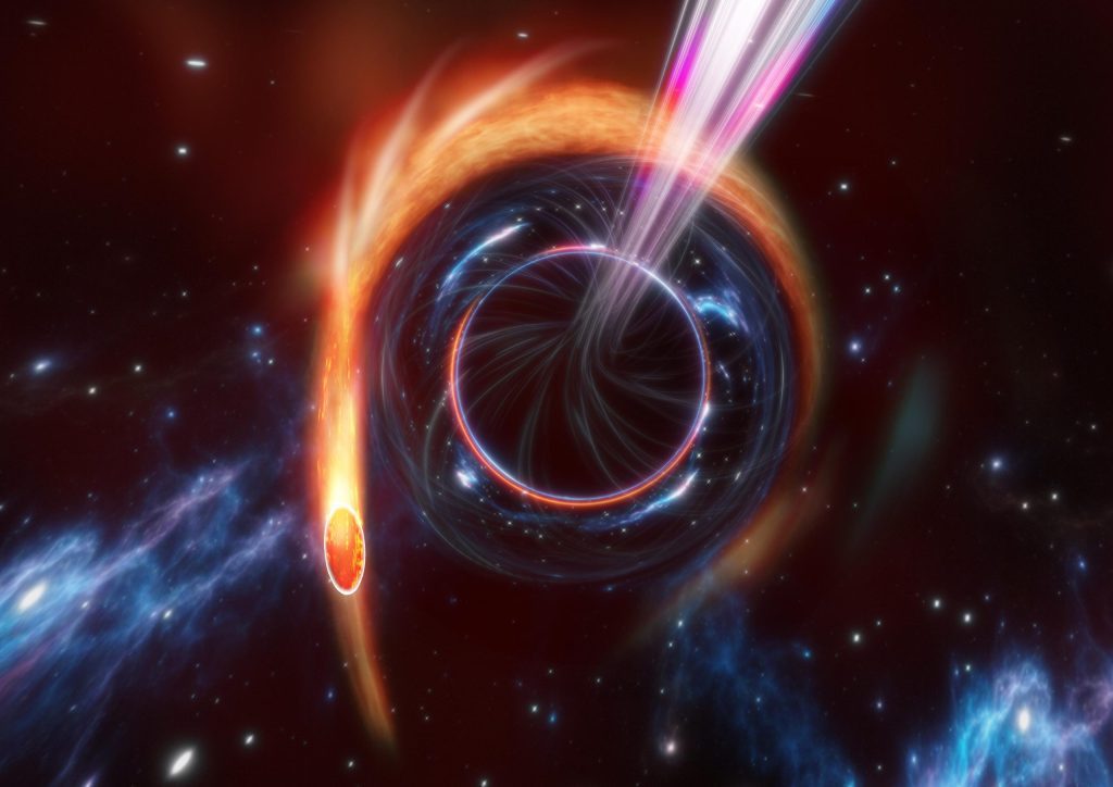 Il buco nero supermassiccio distrugge violentemente le stelle e lancia un getto relativistico verso la Terra